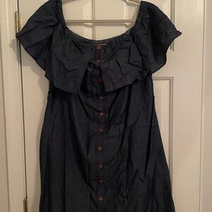 Brand new w dark brown belt Elegant Navy Blue Off-Shoulder Dress